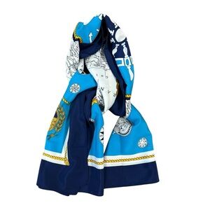Vintage Anthony Sicari nautical themed scarf with map and ship’s wheel motif